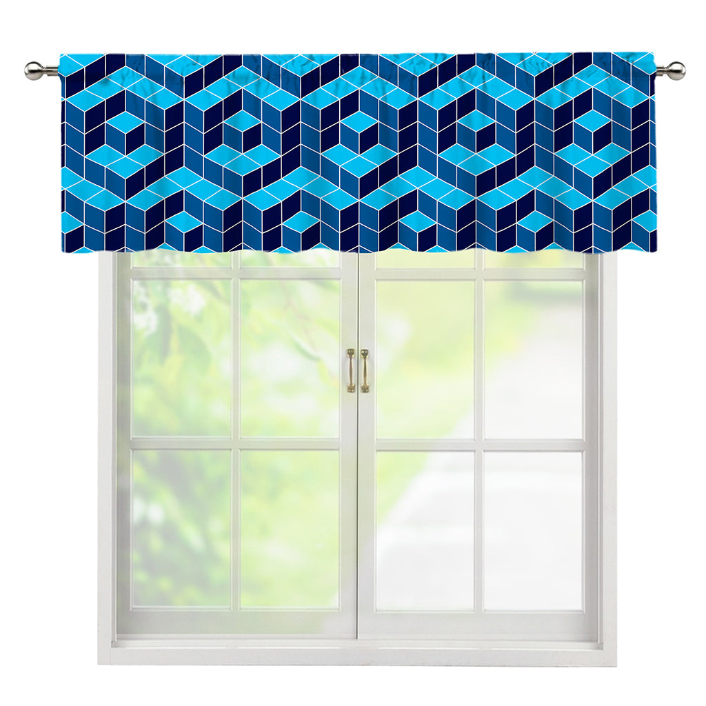 Blue Geometric Cube Shape Pattern Print Window Valance