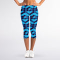 Blue Geometric Cube Shape Pattern Print Women's Capri Leggings