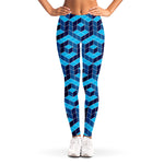 Blue Geometric Cube Shape Pattern Print Women's Leggings