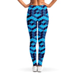 Blue Geometric Cube Shape Pattern Print Women's Leggings