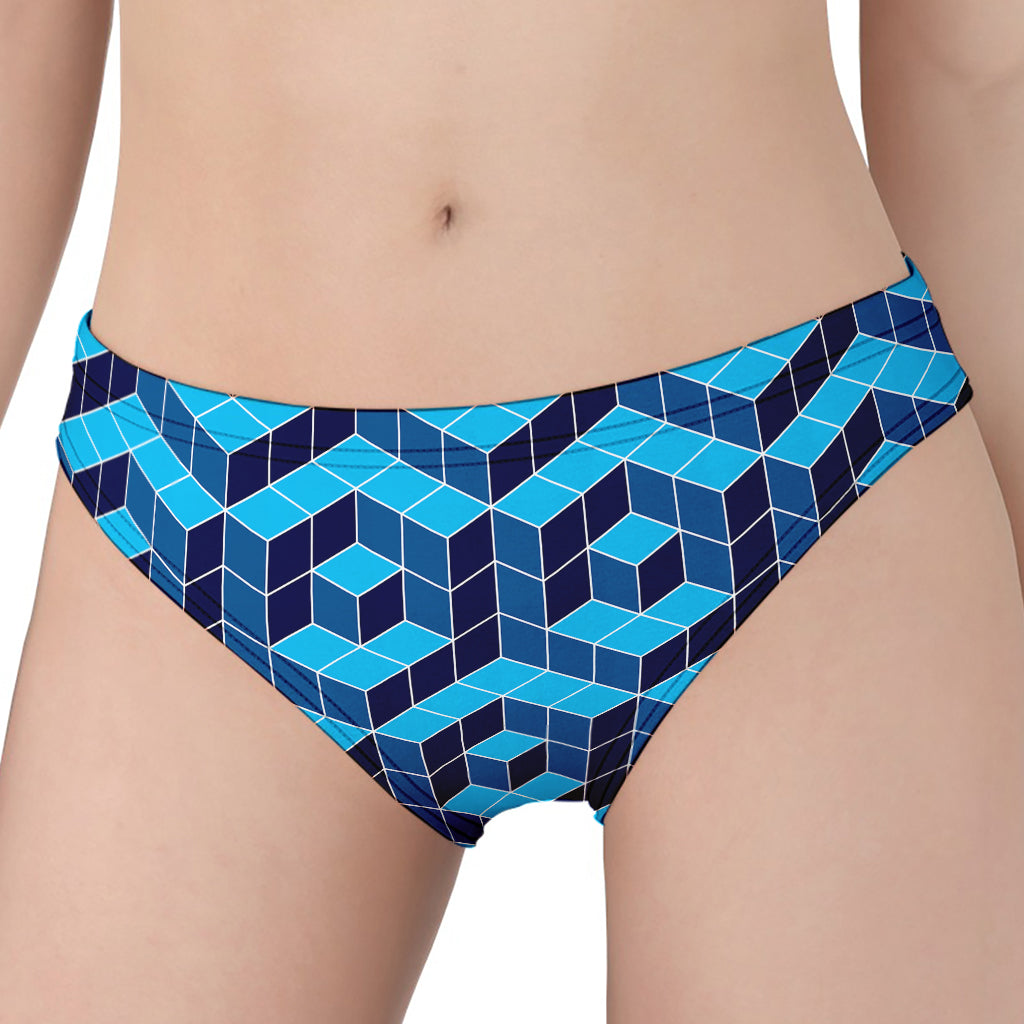 Blue Geometric Cube Shape Pattern Print Women's Panties