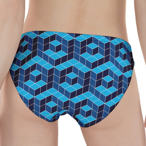 Blue Geometric Cube Shape Pattern Print Women's Panties