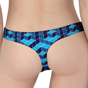 Blue Geometric Cube Shape Pattern Print Women's Thong