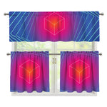 Blue Geometric EDM Light Print 3 Piece Kitchen Curtains