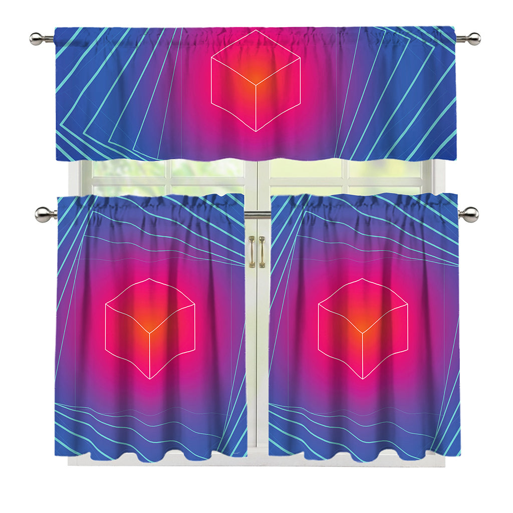 Blue Geometric EDM Light Print 3 Piece Kitchen Curtains
