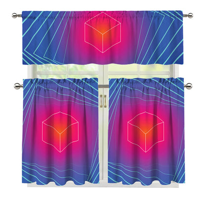 Blue Geometric EDM Light Print 3 Piece Kitchen Curtains