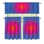 Blue Geometric EDM Light Print 3 Piece Kitchen Curtains