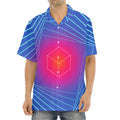 Blue Geometric EDM Light Print Aloha Shirt