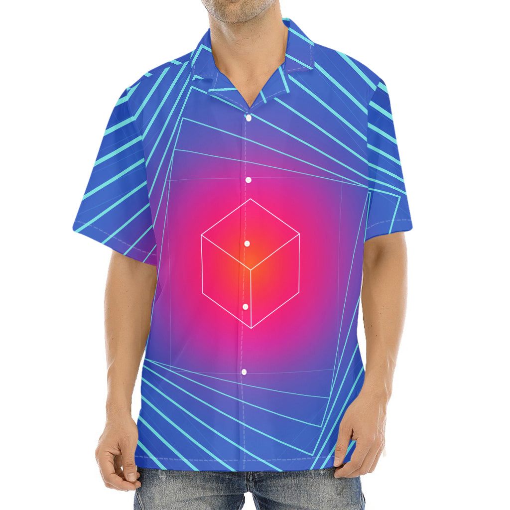 Blue Geometric EDM Light Print Aloha Shirt