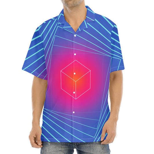 Blue Geometric EDM Light Print Aloha Shirt