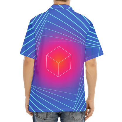 Blue Geometric EDM Light Print Aloha Shirt