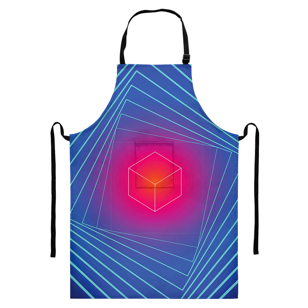Blue Geometric EDM Light Print Bib Apron With Pocket
