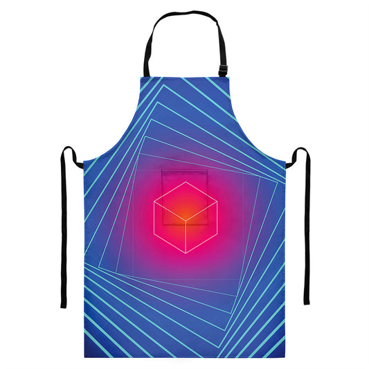 Blue Geometric EDM Light Print Bib Apron With Pocket