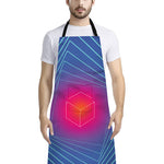 Blue Geometric EDM Light Print Bib Apron With Pocket