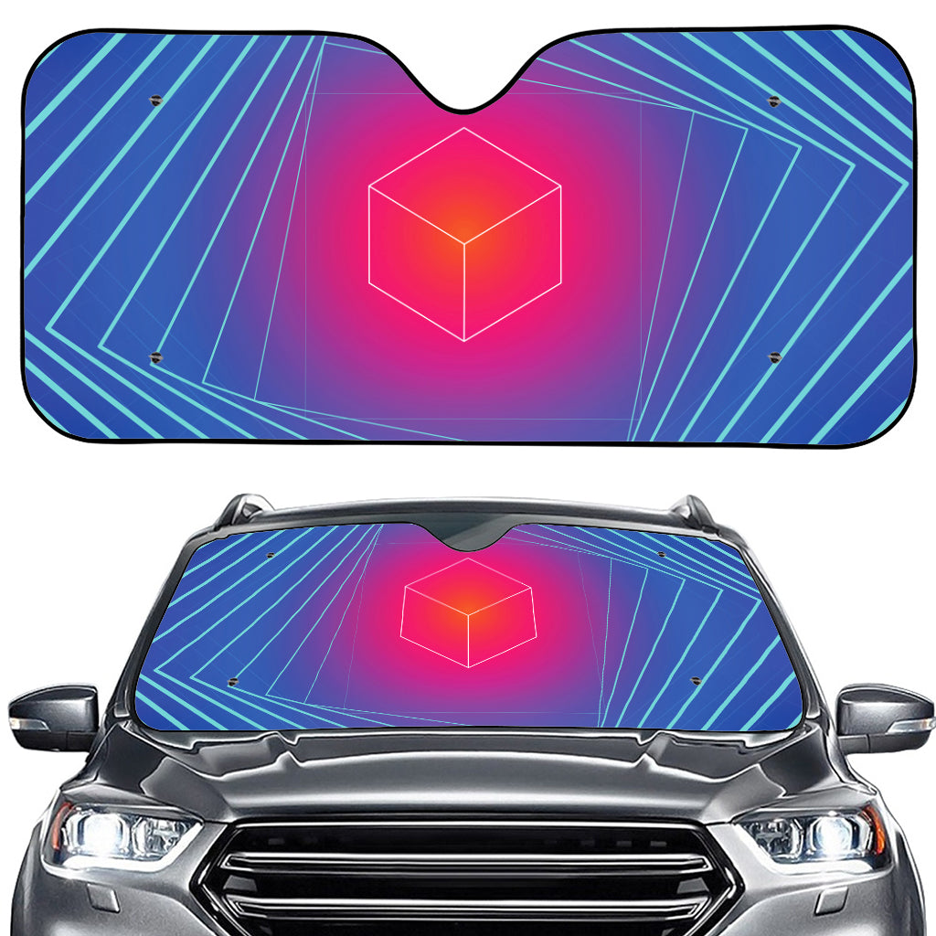 Blue Geometric EDM Light Print Car Windshield Sun Shade