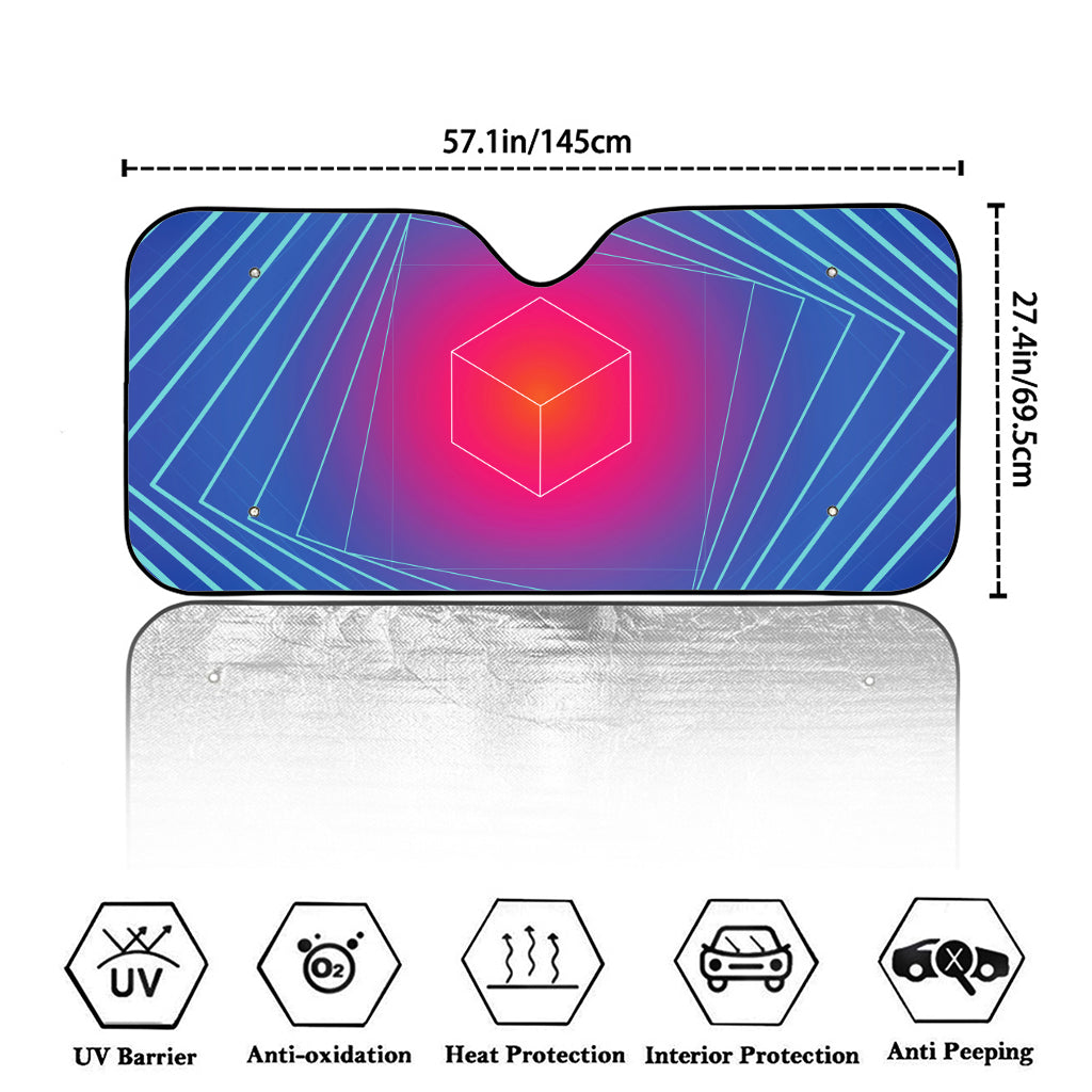 Blue Geometric EDM Light Print Car Windshield Sun Shade