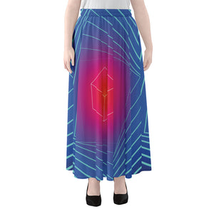 Blue Geometric EDM Light Print Chiffon Maxi Skirt