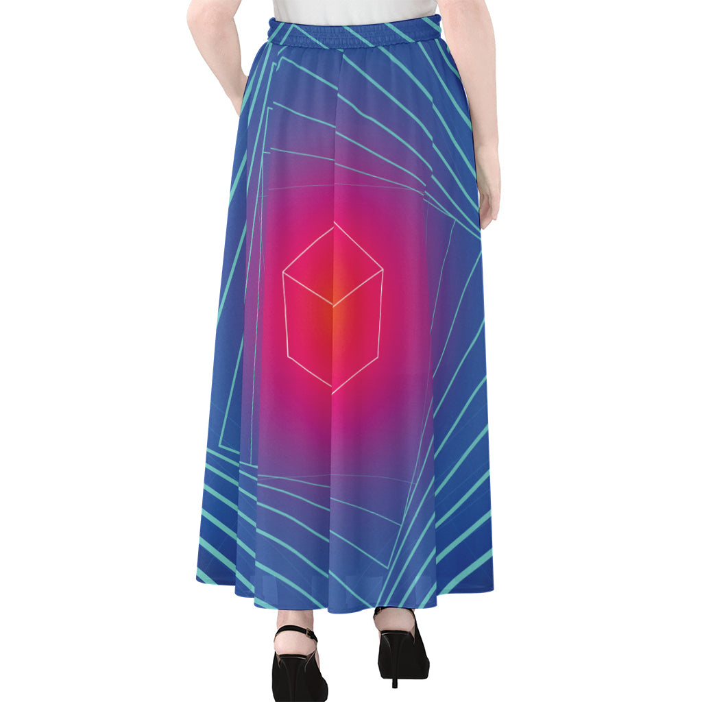 Blue Geometric EDM Light Print Chiffon Maxi Skirt