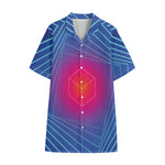 Blue Geometric EDM Light Print Cotton Hawaiian Shirt