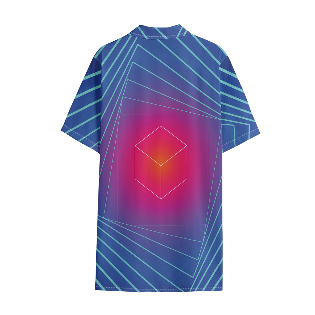 Blue Geometric EDM Light Print Cotton Hawaiian Shirt