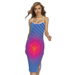 Blue Geometric EDM Light Print Cross Back Cami Dress