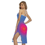 Blue Geometric EDM Light Print Cross Back Cami Dress