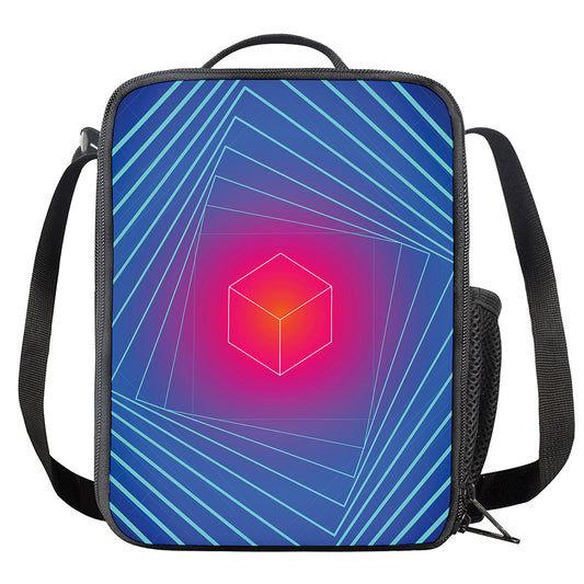 Blue Geometric EDM Light Print Crossbody Lunch Bag