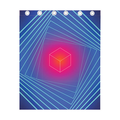 Blue Geometric EDM Light Print Curtain