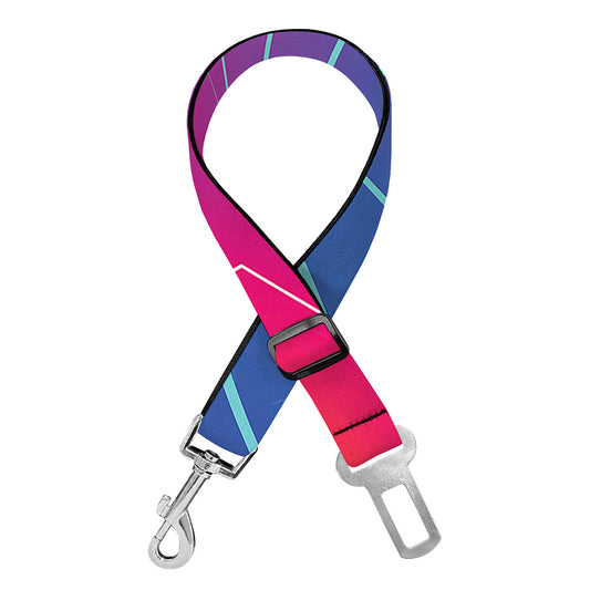 Blue Geometric EDM Light Print Dog Seat Belt