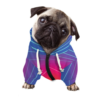 Blue Geometric EDM Light Print Dog Zip Up Hoodie