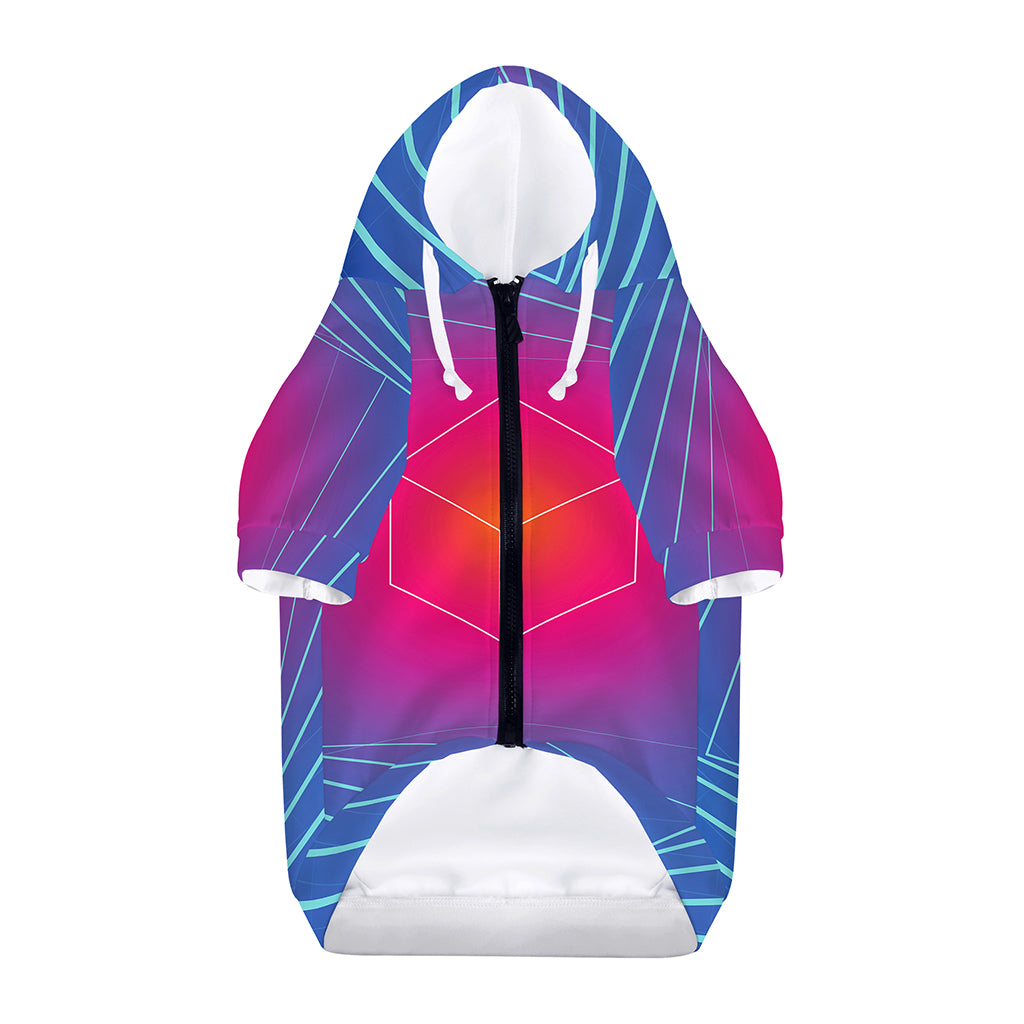 Blue Geometric EDM Light Print Dog Zip Up Hoodie