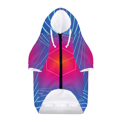 Blue Geometric EDM Light Print Dog Zip Up Hoodie