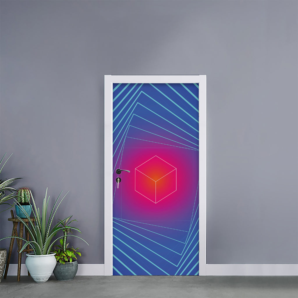 Blue Geometric EDM Light Print Door Sticker