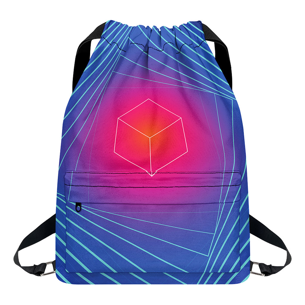 Blue Geometric EDM Light Print Drawstring Backpack