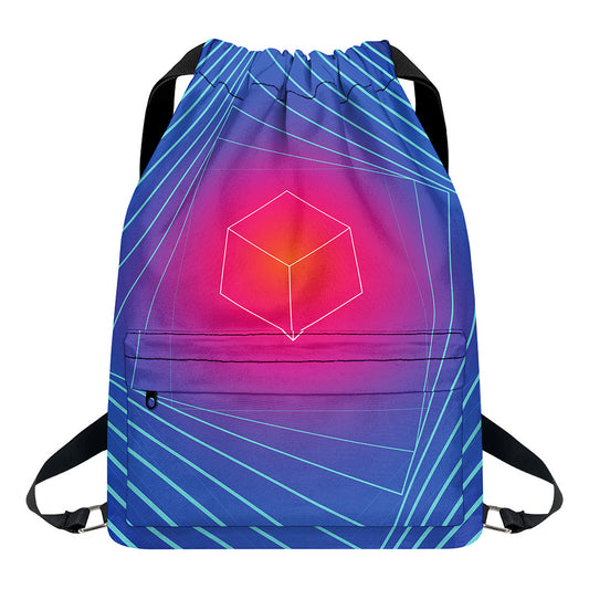 Blue Geometric EDM Light Print Drawstring Backpack