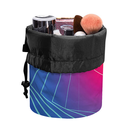 Blue Geometric EDM Light Print Drawstring Makeup Bag