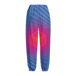 Blue Geometric EDM Light Print Fleece Lined Knit Pants