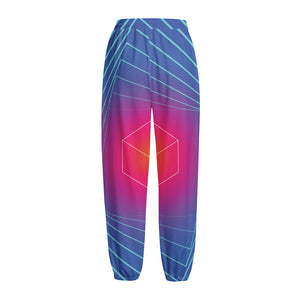 Blue Geometric EDM Light Print Fleece Lined Knit Pants