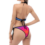 Blue Geometric EDM Light Print Halter Scoop Tie Side Bikini