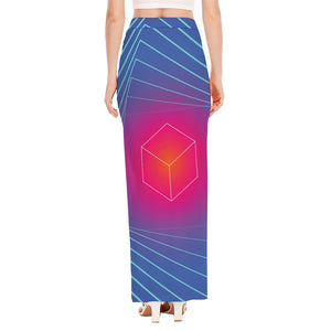 Blue Geometric EDM Light Print High Slit Maxi Skirt