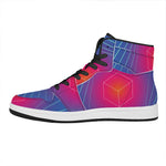 Blue Geometric EDM Light Print High Top Leather Sneakers