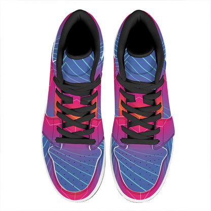 Blue Geometric EDM Light Print High Top Leather Sneakers
