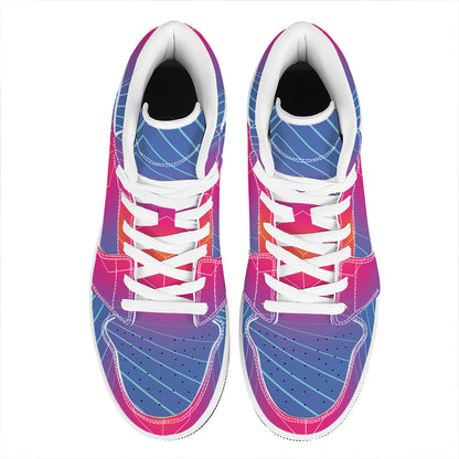 Blue Geometric EDM Light Print High Top Leather Sneakers
