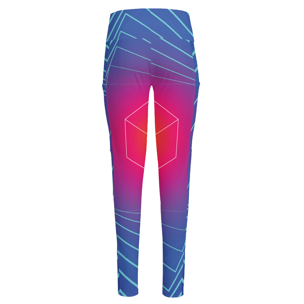 Blue Geometric EDM Light Print High-Waisted Pocket Leggings