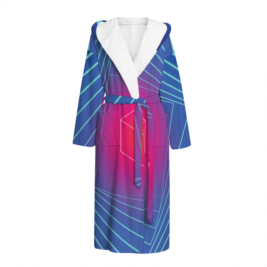 Blue Geometric EDM Light Print Hooded Bathrobe