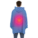 Blue Geometric EDM Light Print Hoodie Blanket