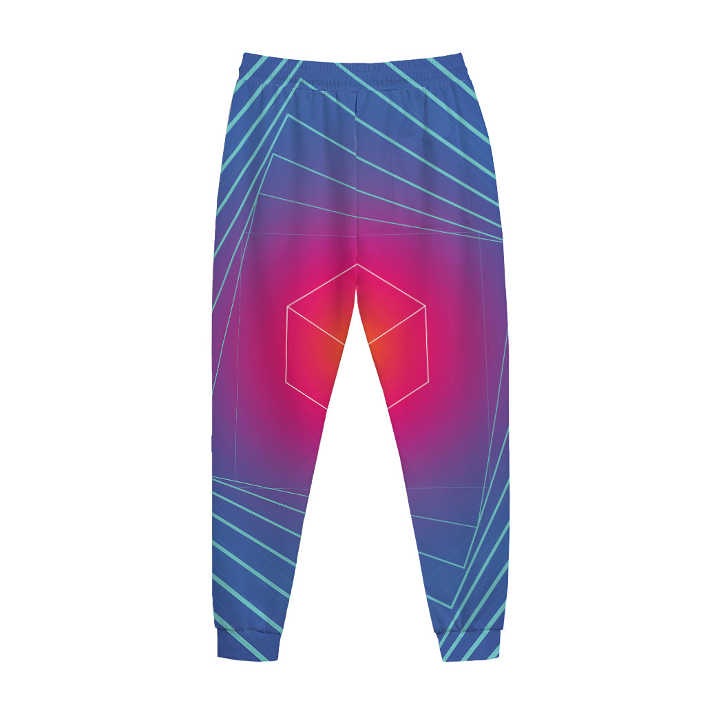 Blue Geometric EDM Light Print Jogger Pants