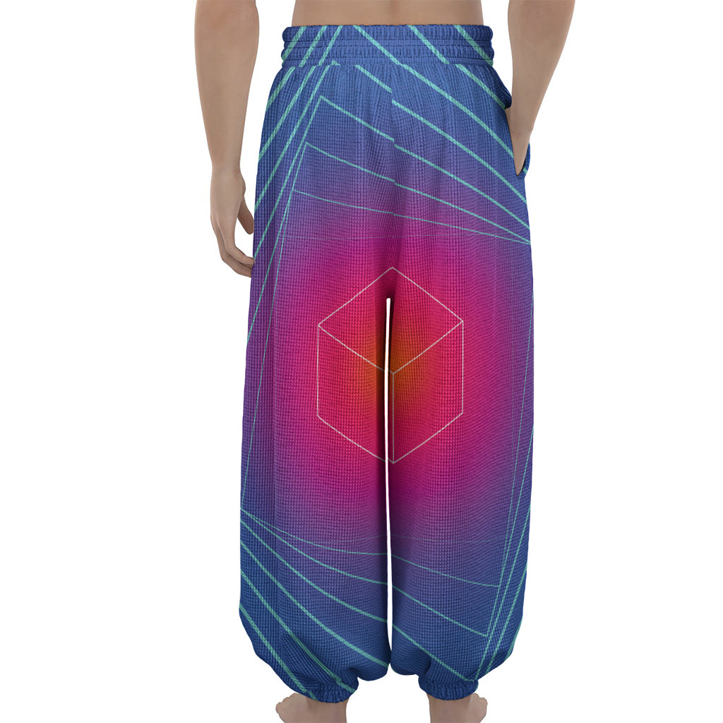 Blue Geometric EDM Light Print Lantern Pants