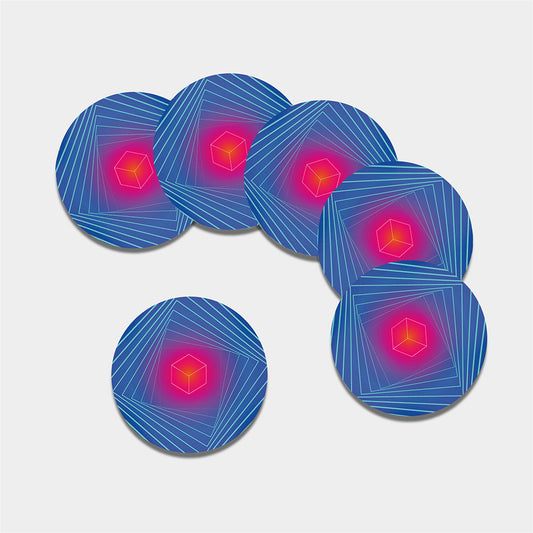 Blue Geometric EDM Light Print Leather Coaster Set