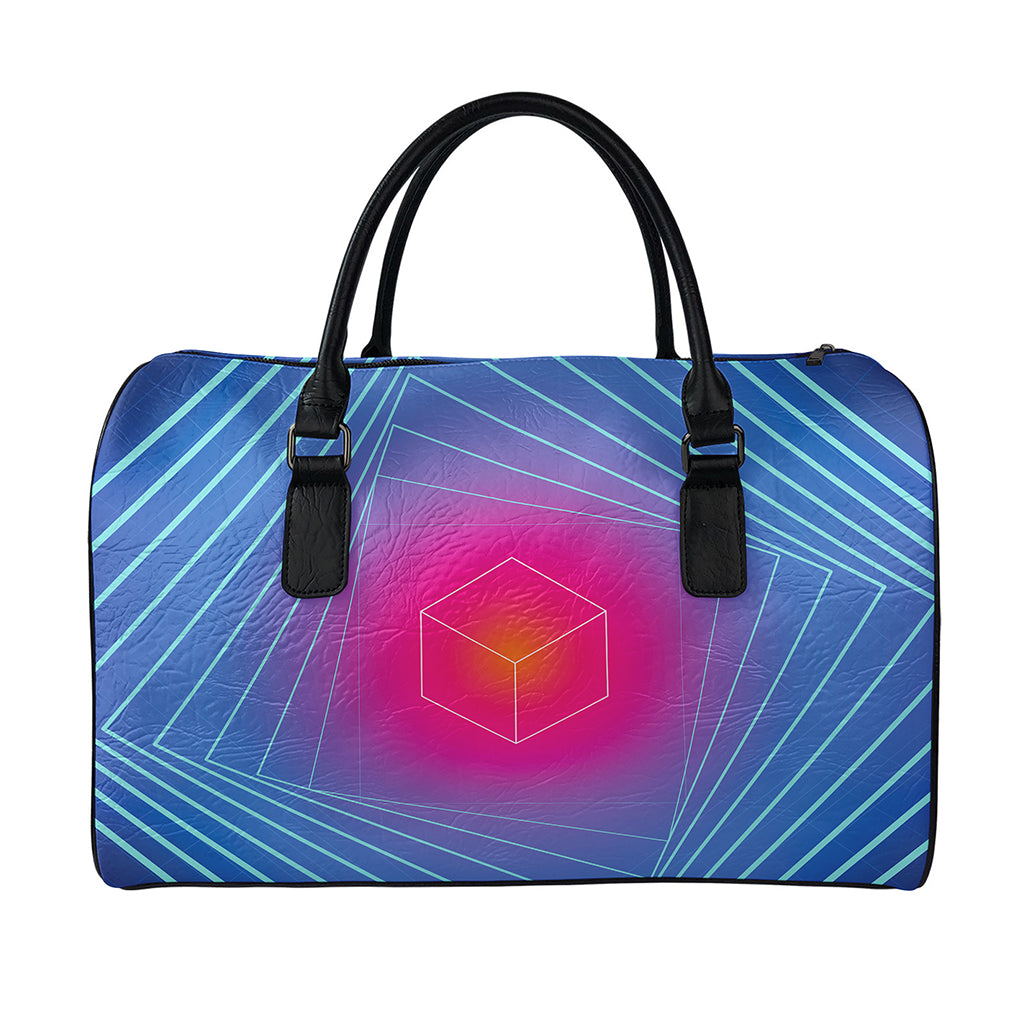 Blue Geometric EDM Light Print Leather Duffle Bag